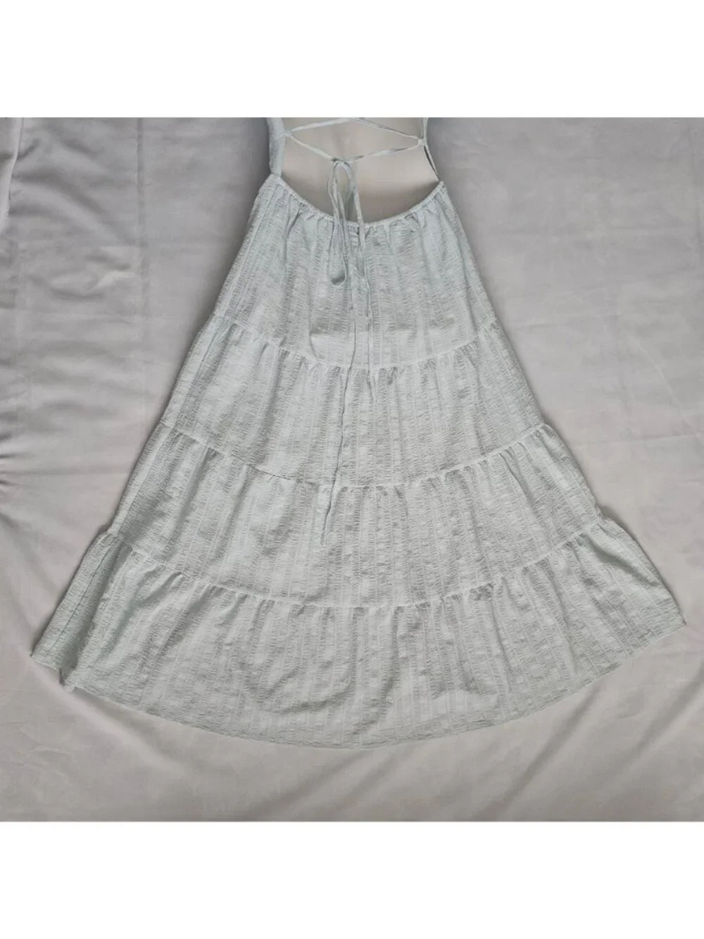 Forever 21 Puff Sleeve Crisscross Tie Back Tiered Skirt Maxi Dress Size Medium - Picture 9 of 13